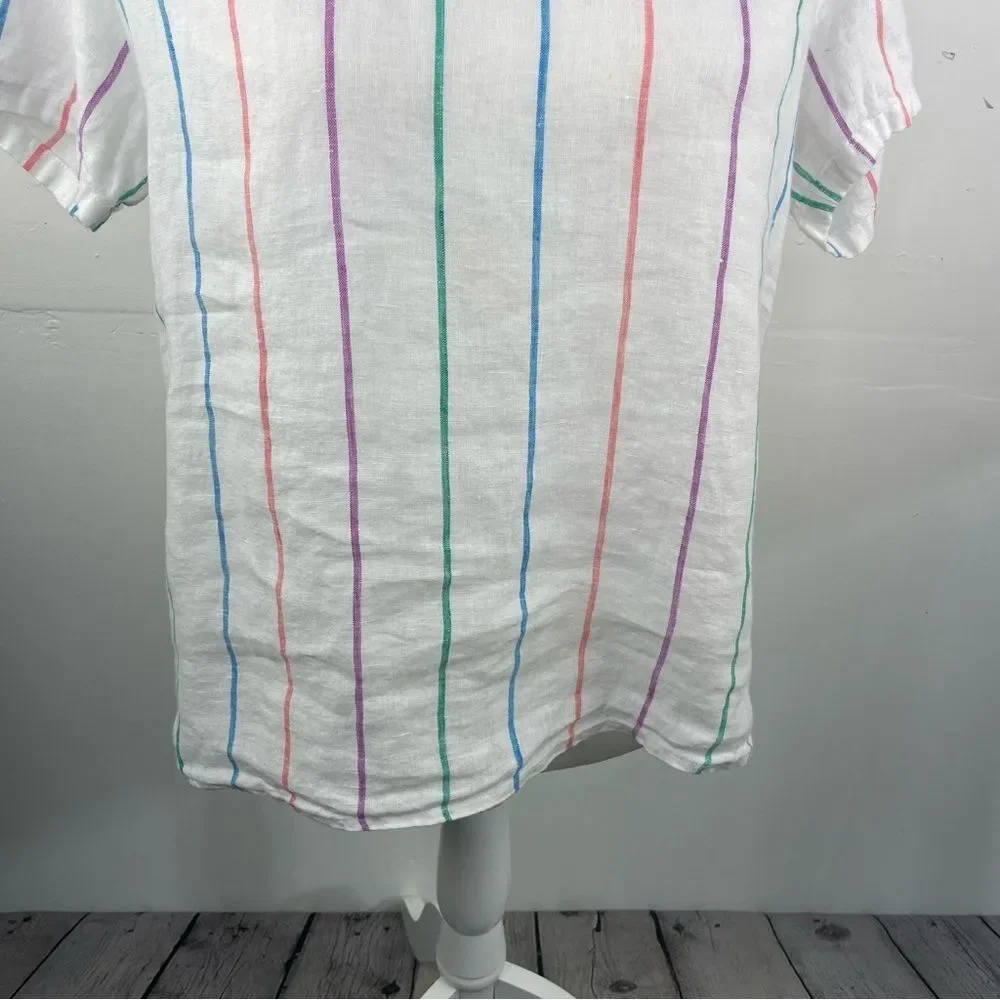 Christian Siriano 100% Linen Stripped Multicolor Top Short Sleeve size Small